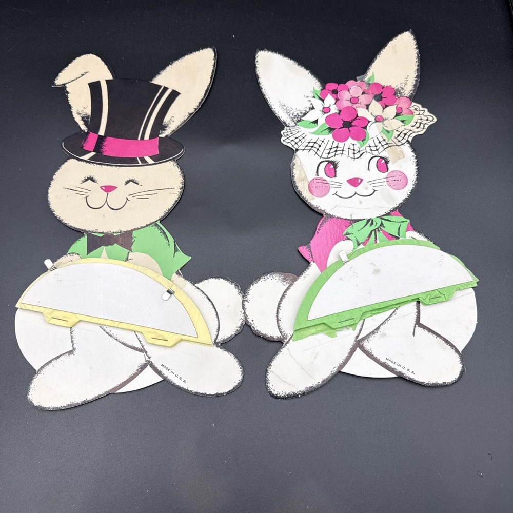 (2)‎ Vintage Easter Bunny Honeycomb Mr & Mrs Tabletop Die Cut 1970s USA Made